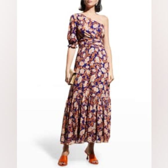 AMUR Floral One-Shoulder Maxi Dress - Navy and Pink - Picture 3 of 8